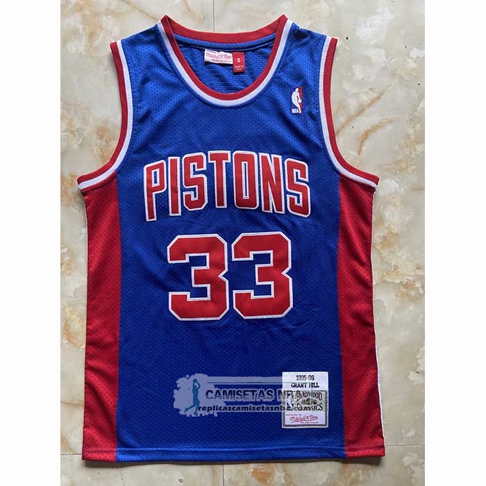 Camiseta Detroit Pistons Grant Hill NO 33 Mitchell & Ness 1995-96 Azul